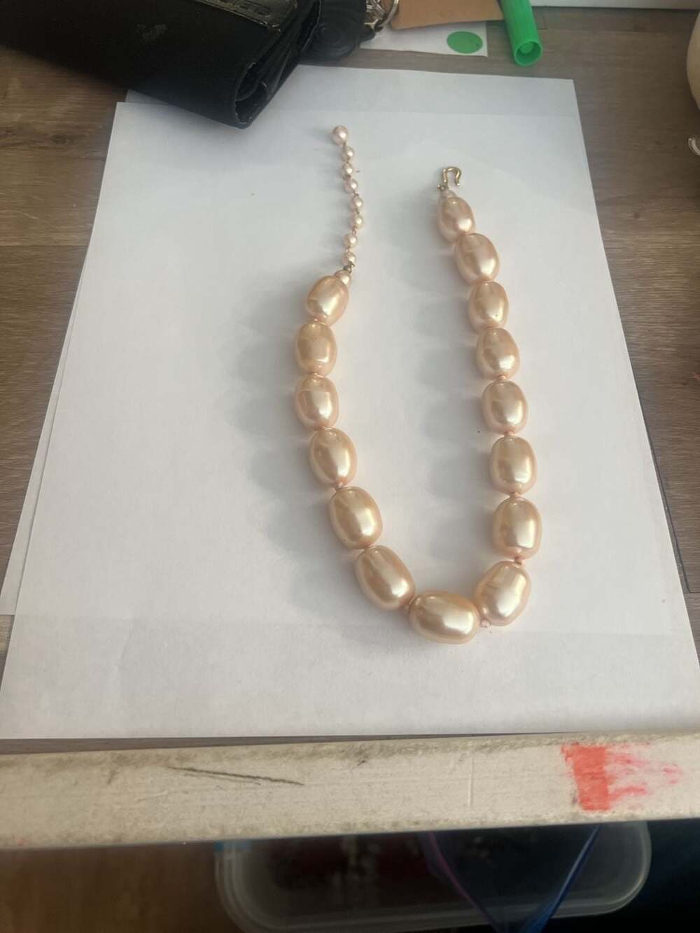Vintage Faux Baroque Pearl Statement Necklace Pink Gold Tone Clasp